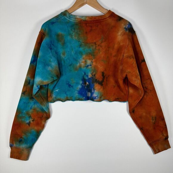 NEEMA California Sweatshirt Womens Small Cropped Tie Dye Orange Blue Pullover - Picture 3 of 11